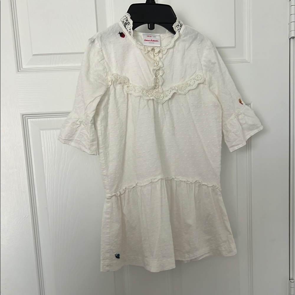 Off White Lace Trim Tunic Top